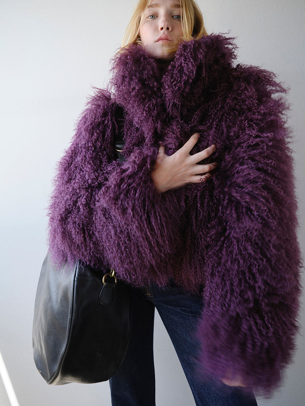 Shaggy Shearling Coat in Plum – FRAME