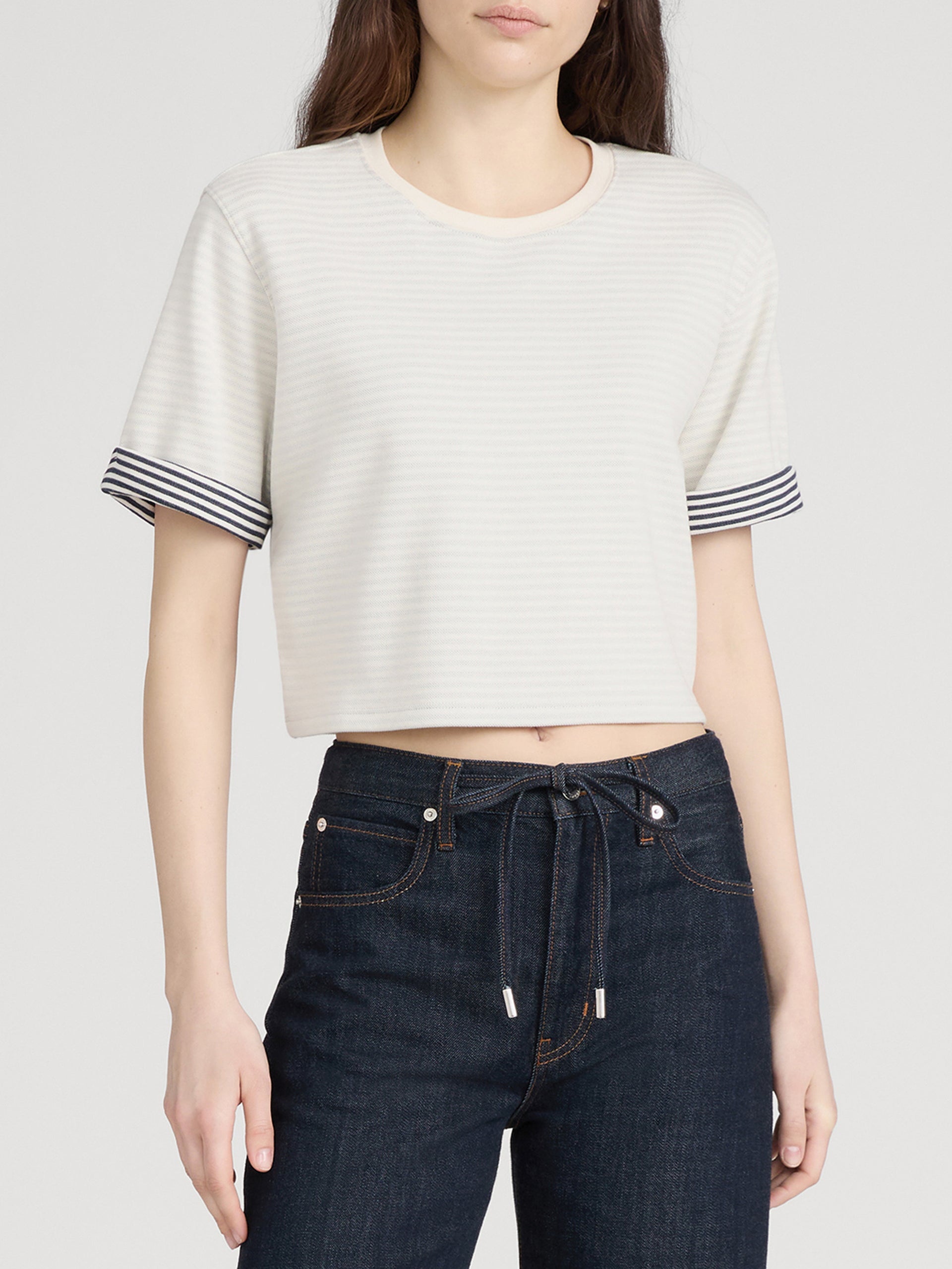 The Stripe Cuff Top -- Cream Multi
