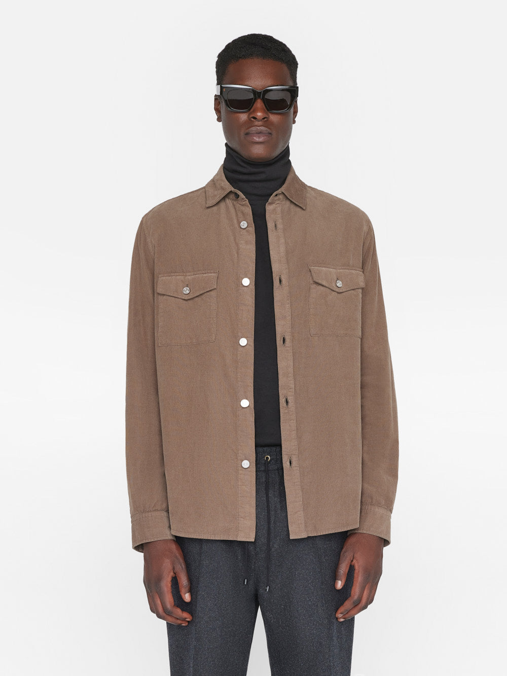 Double Pocket Micro Corduroy Shirt -- Mocha