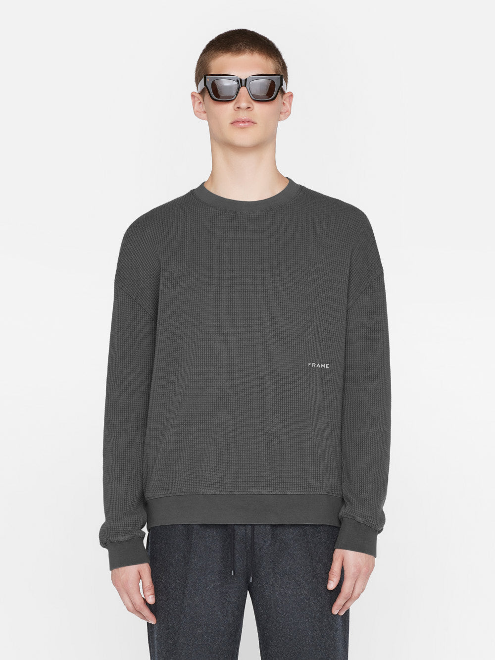 Waffle Textured Sweatshirt in Charcoal Grey – FRAME