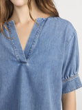 The Denim V-neck Popover Top -- Sora