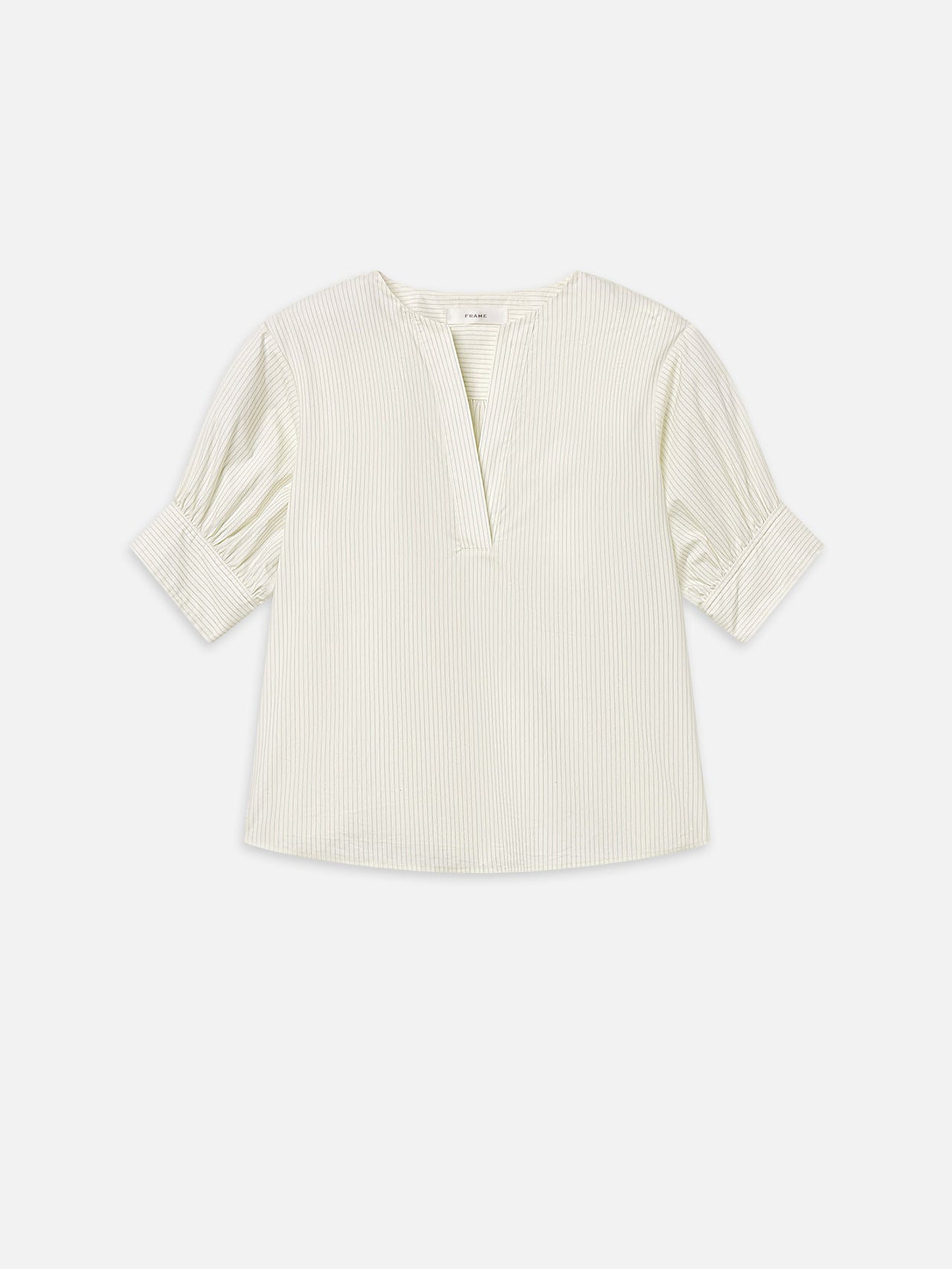 The V-Neck Popover Top -- Cream Multi