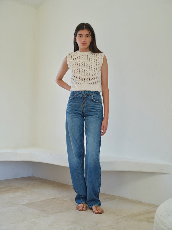 TAPE YARN SWEATER VEST CREAM FRAME