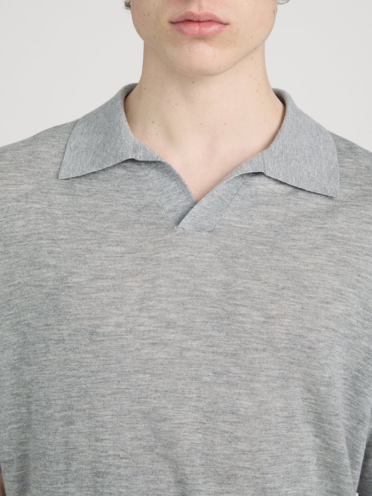 Superfine Polo Sweater -- Light Grey Melange