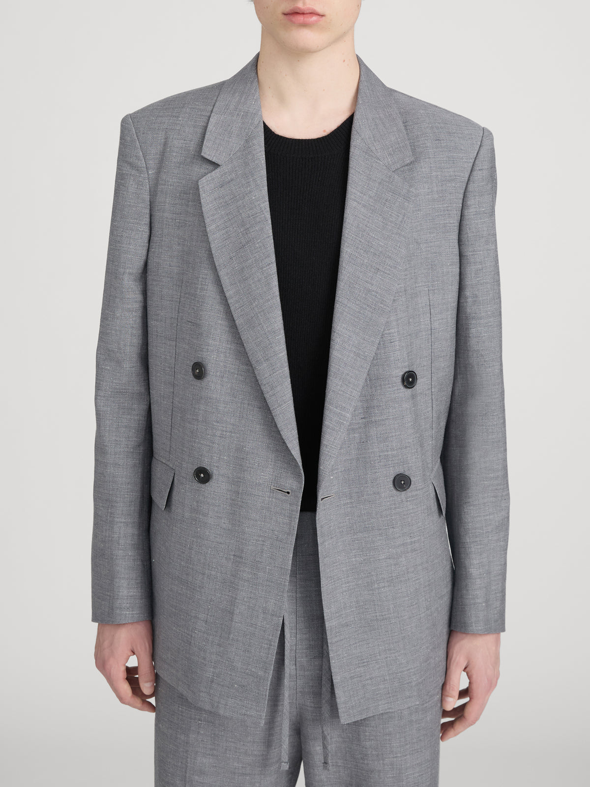 Unlined Double Breasted Blazer -- Grey Melange