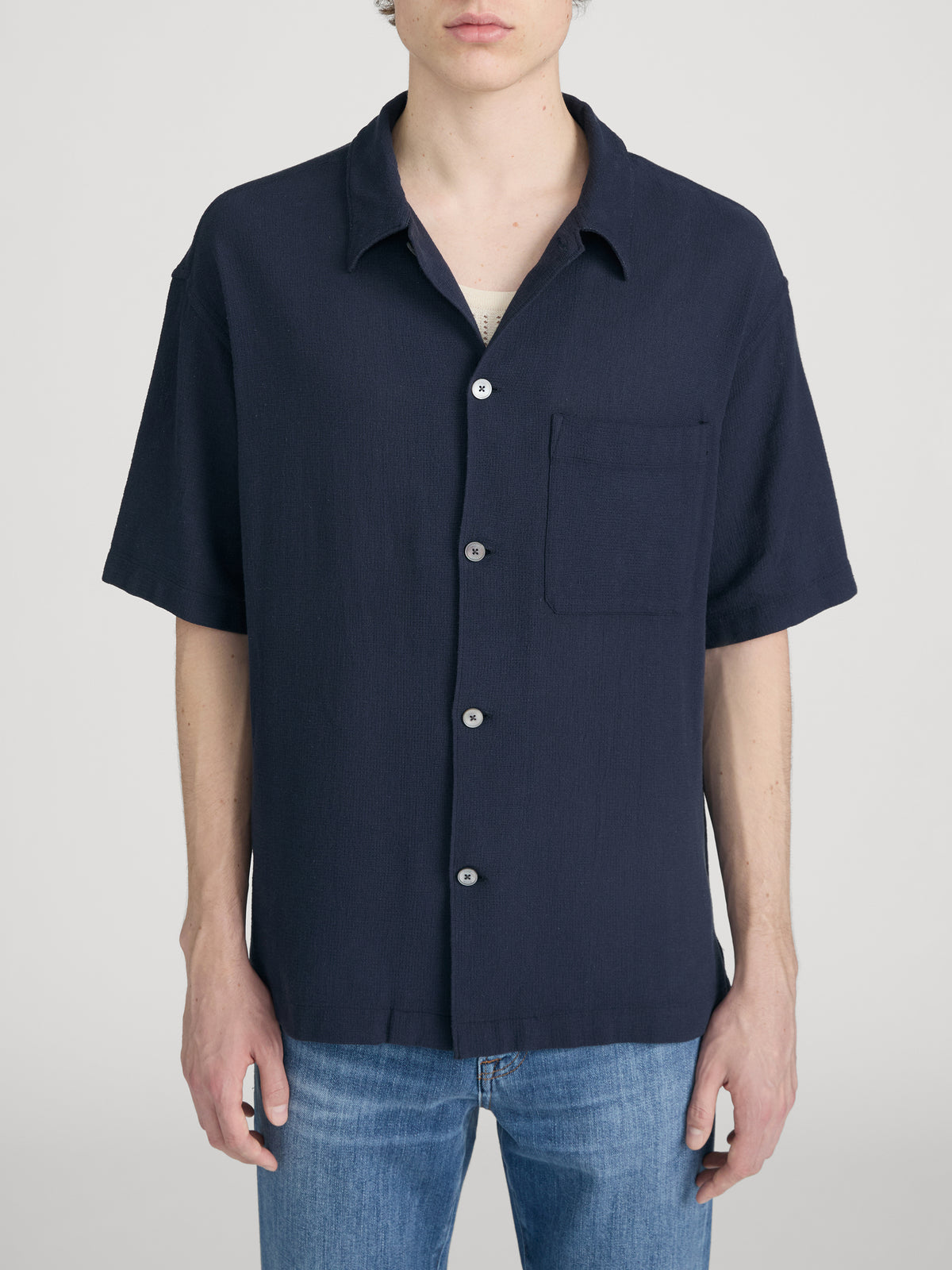 Textured S/S Shirt -- Navy