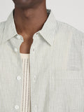 Linen Blend Stripe Shirt -- Khaki Ecru Stripe