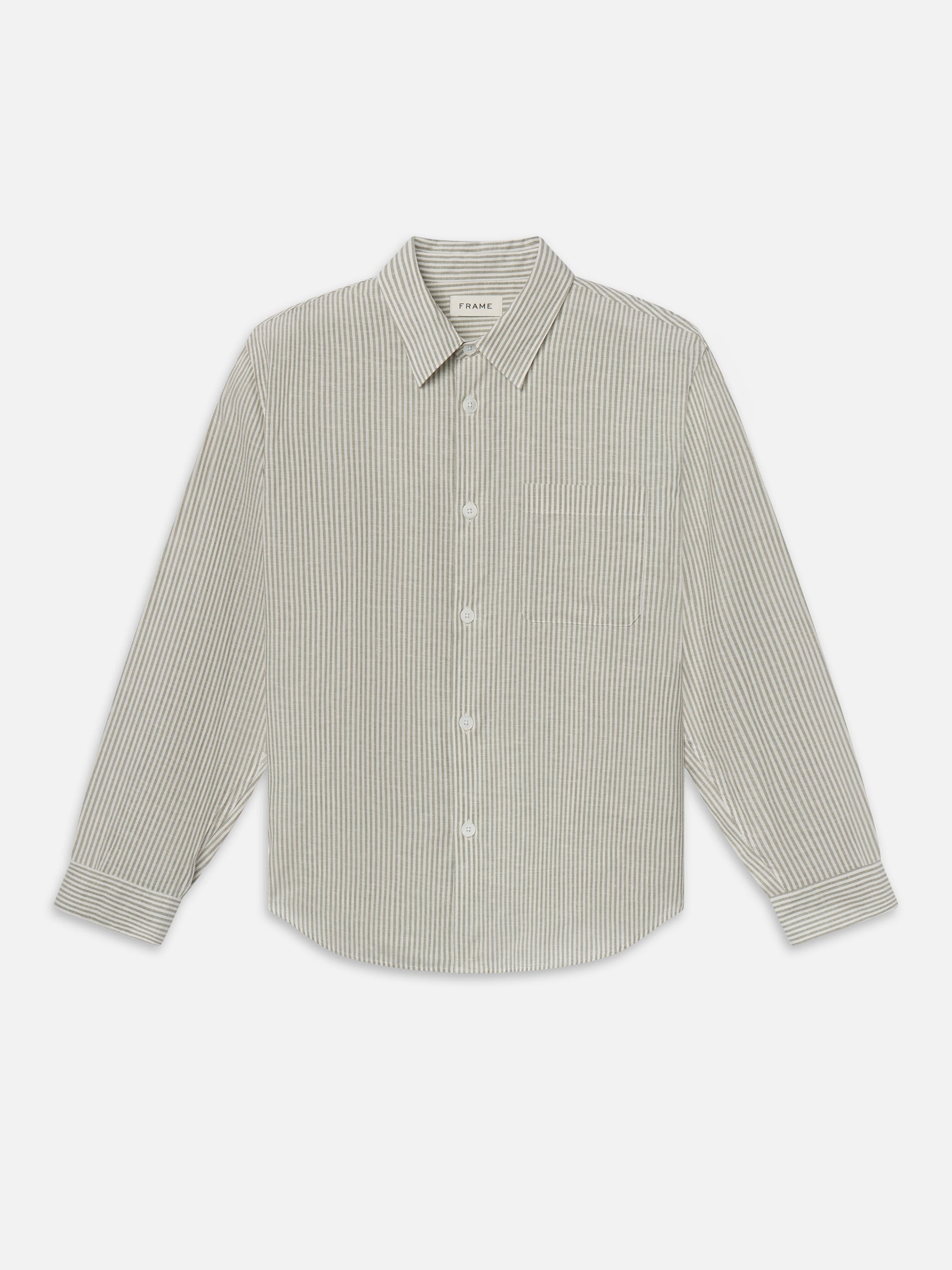 Linen Blend Stripe Shirt -- Khaki Ecru Stripe