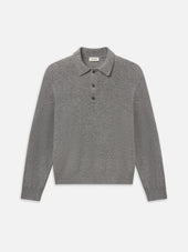 Boiled Wool Polo Sweater -- Grey Melange