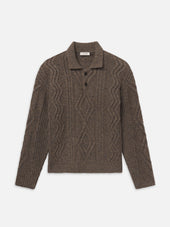Cable Polo Sweater -- Brown Olive