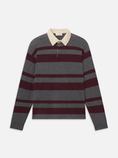 Rugby Polo Sweater -- Grey/Burgundy Stripe