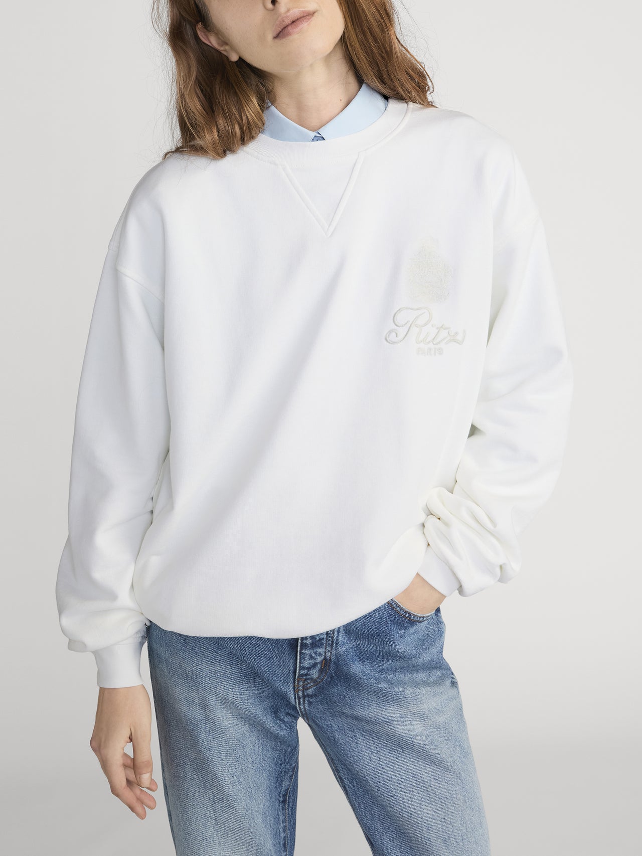 Ritz Crewneck Front Detail On Model