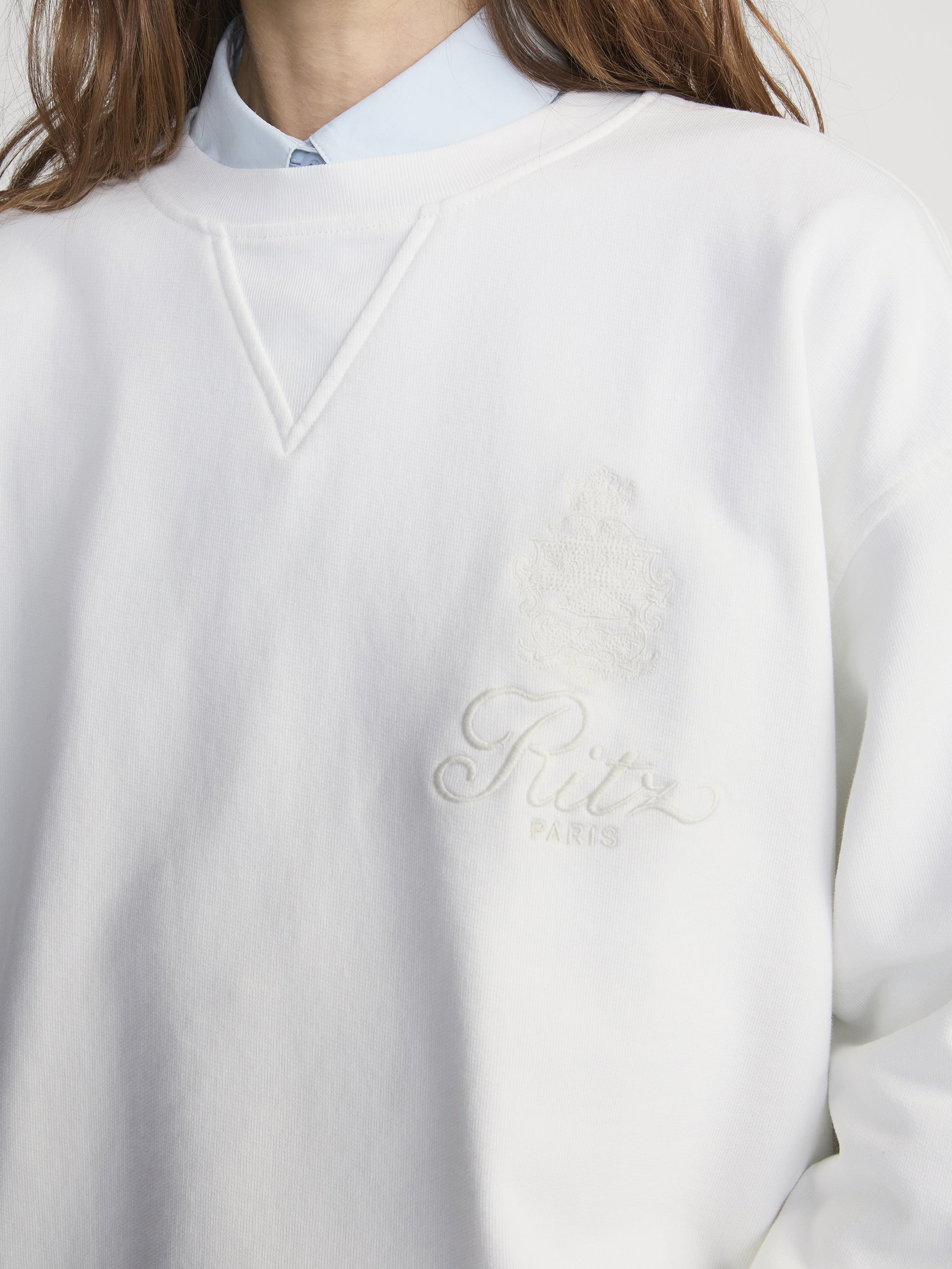 Ritz Crewneck Front Detail On Model