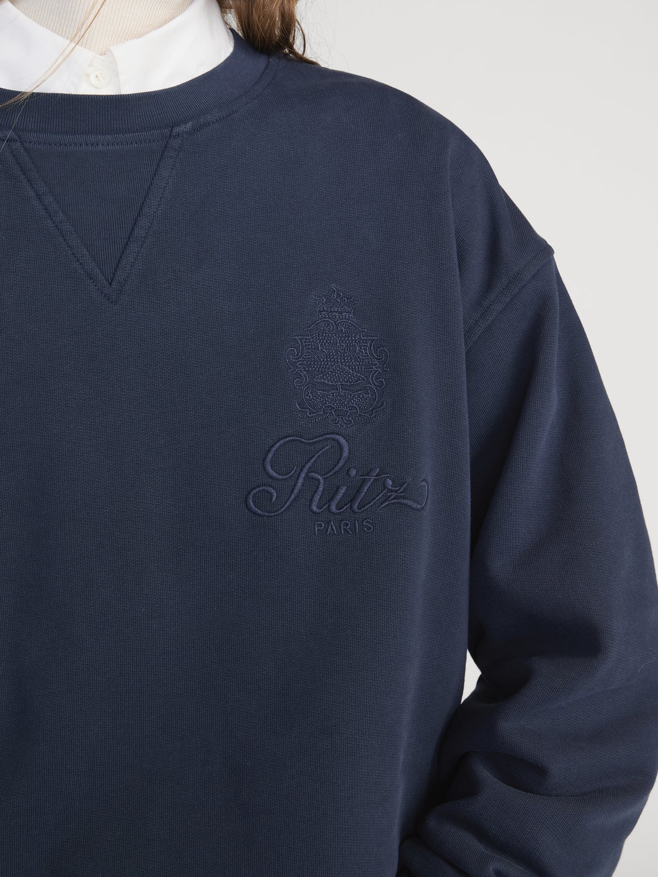 Ritz Crewneck Front Detail On Model