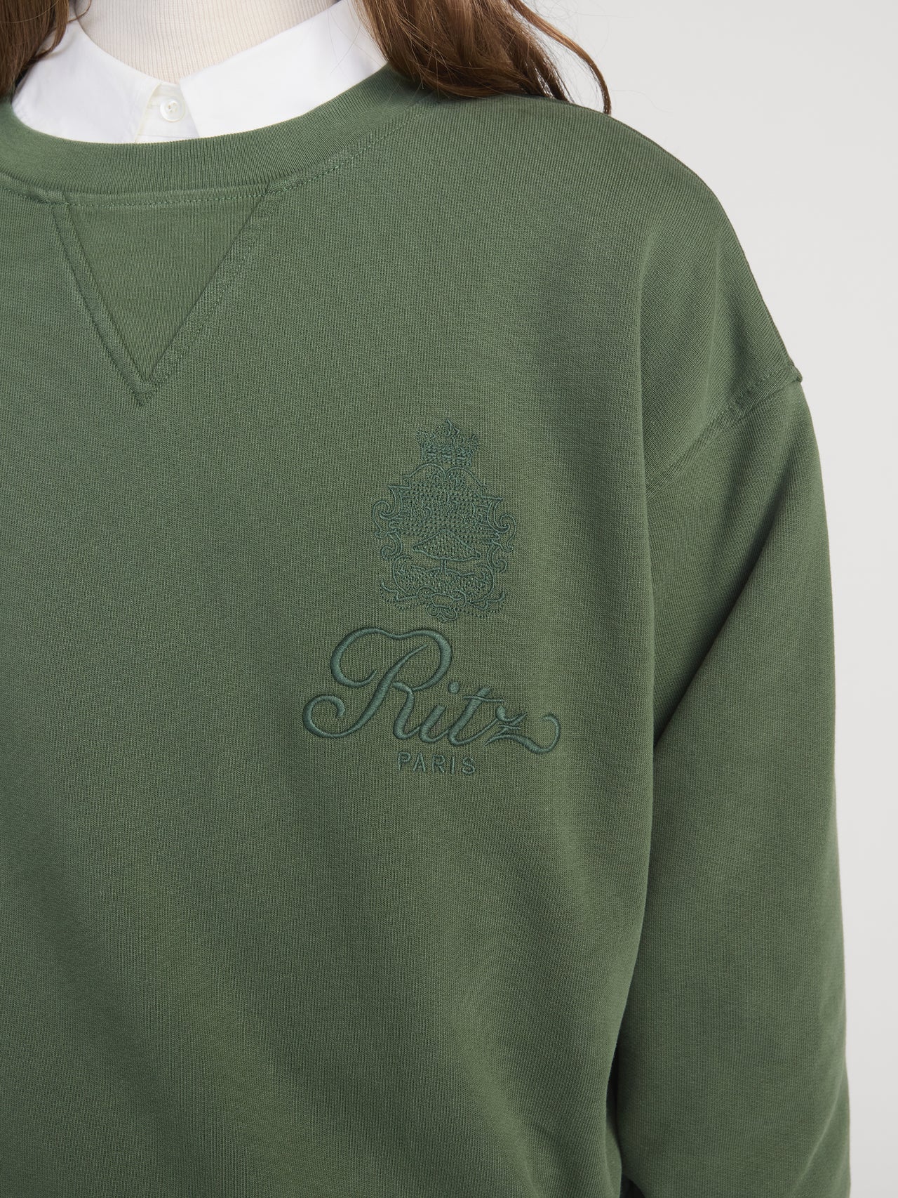 Ritz Crewneck Front Detail On Model