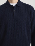 Cable Polo Sweater -- Dark Navy