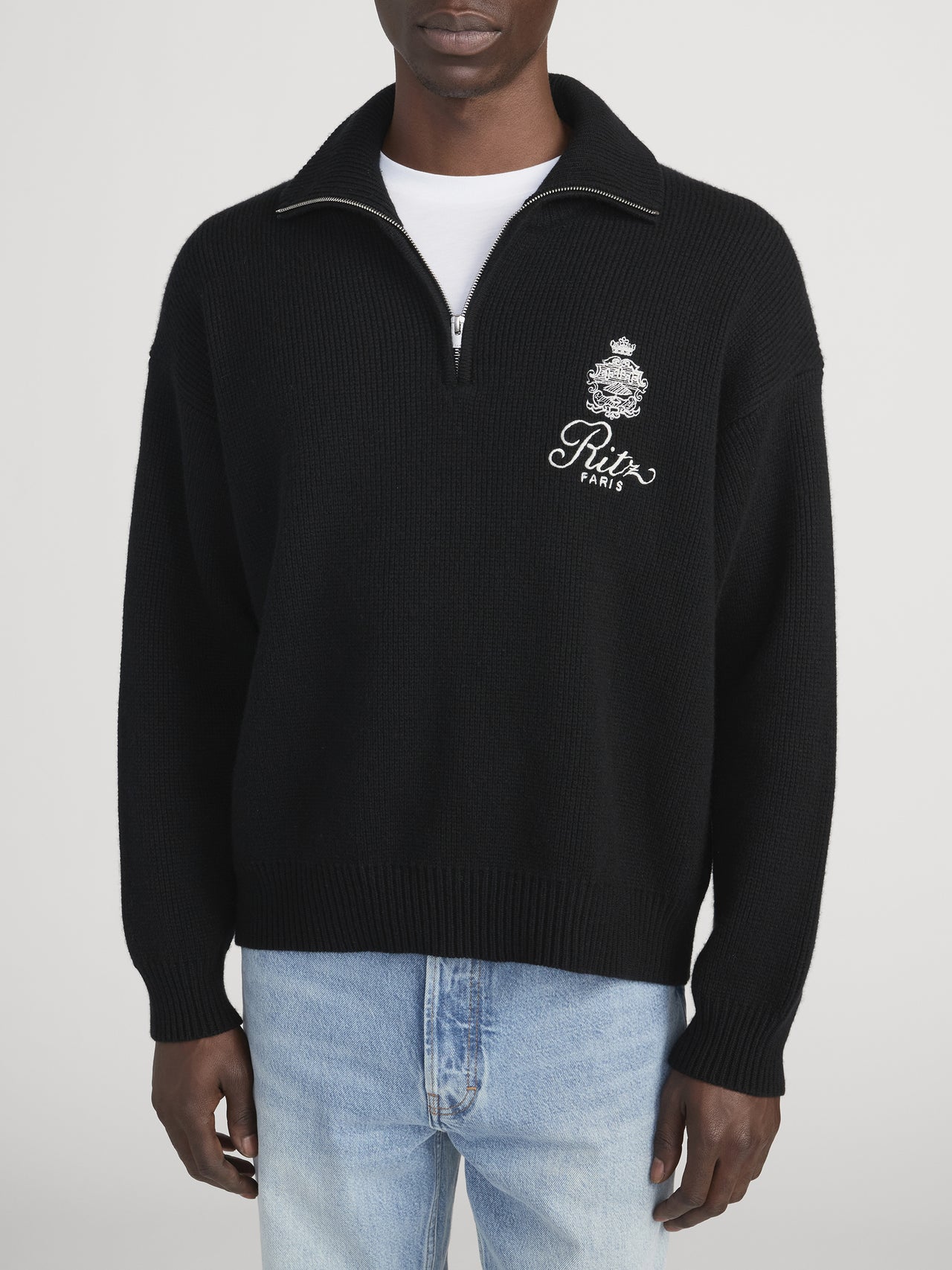 Ritz Half Zip Front Detail On Model