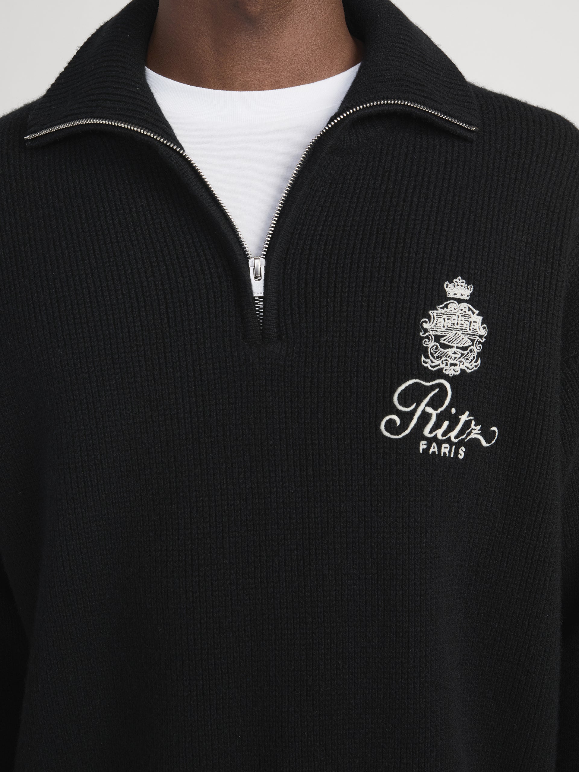 Ritz Half Zip Front Detail On Model