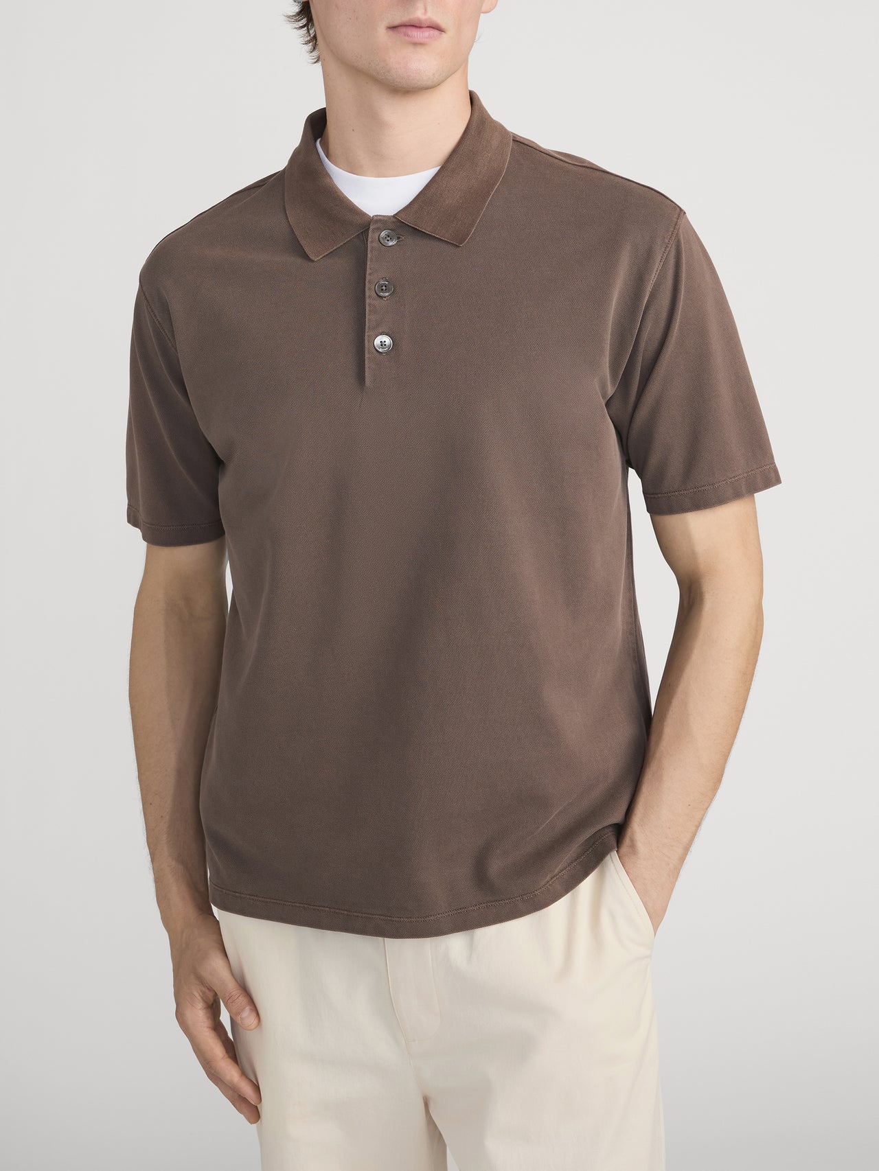 Washed Light Pique Polo -- Antique Cafe