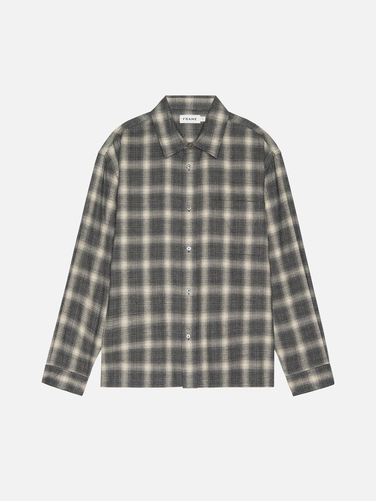 Straight Hem Plaid Shirt -- Grey Plaid