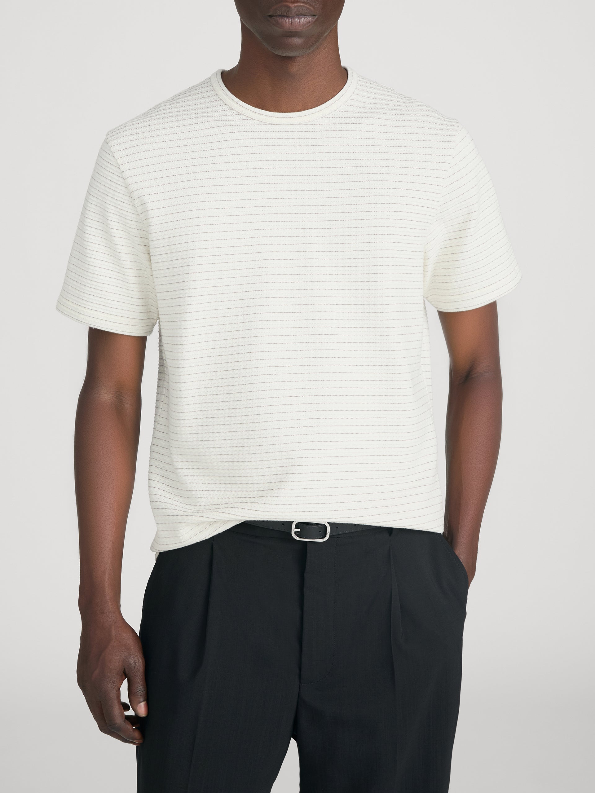 Jacquard Stripe Tee -- Cream/ Mauve Stripe