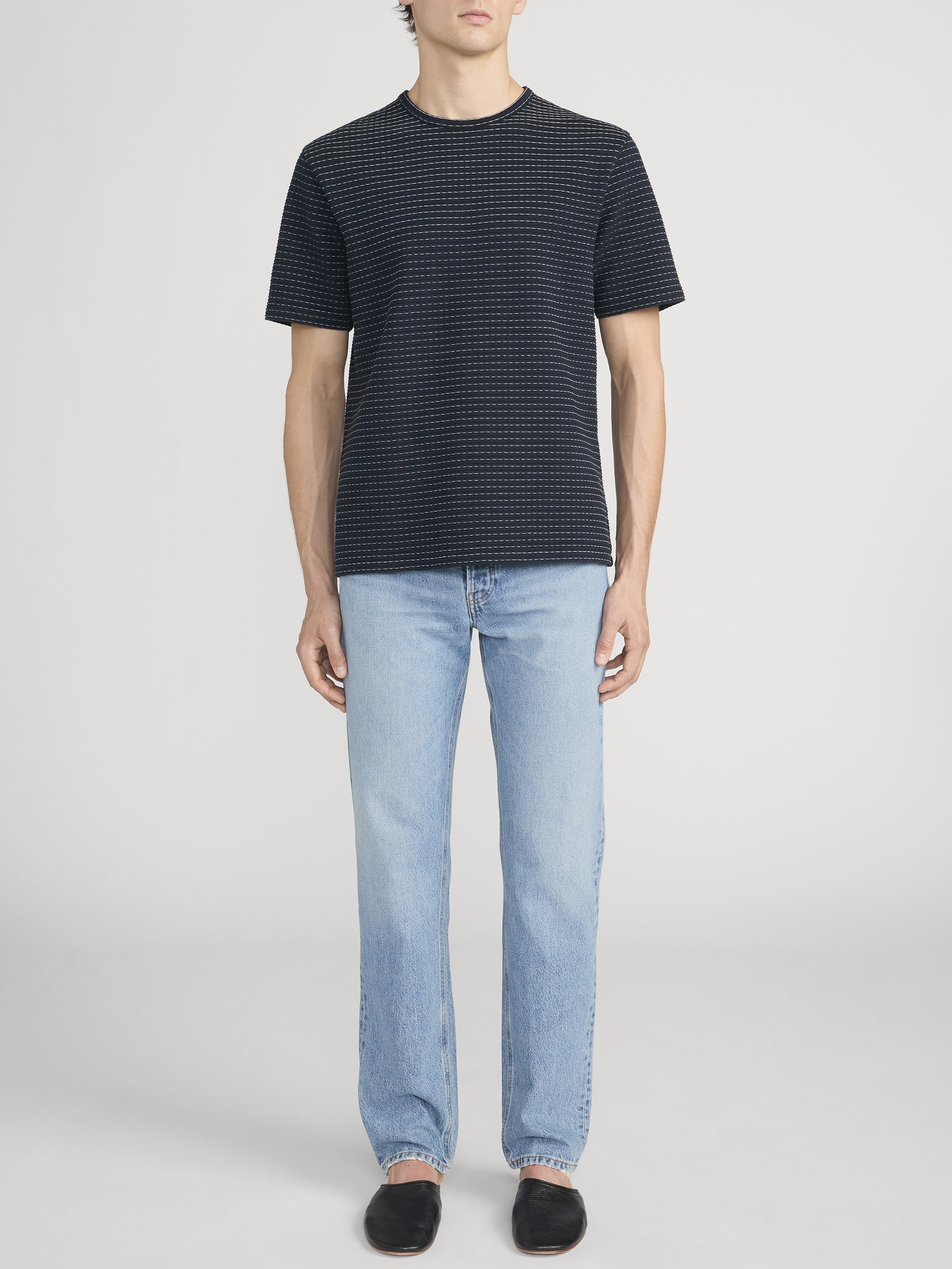 Jacquard Stripe Tee -- Navy/Cream Stripe