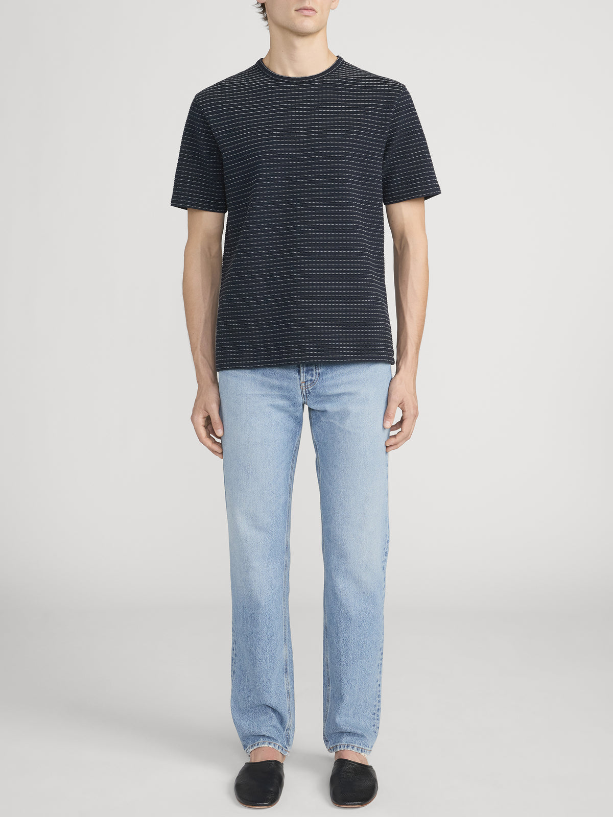 Jacquard Stripe Tee -- Navy/Cream Stripe