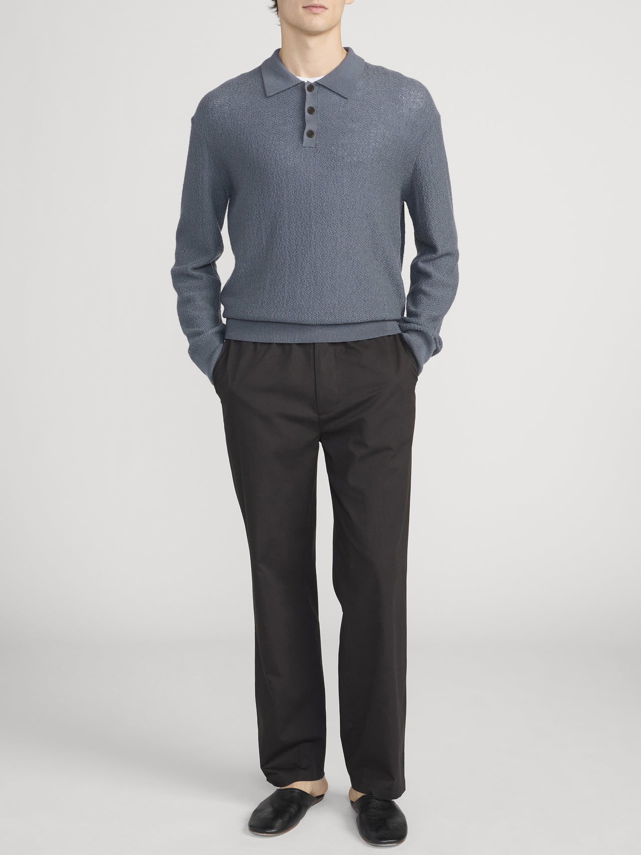 Long Sleeve Polo Sweater -- Blue Grey