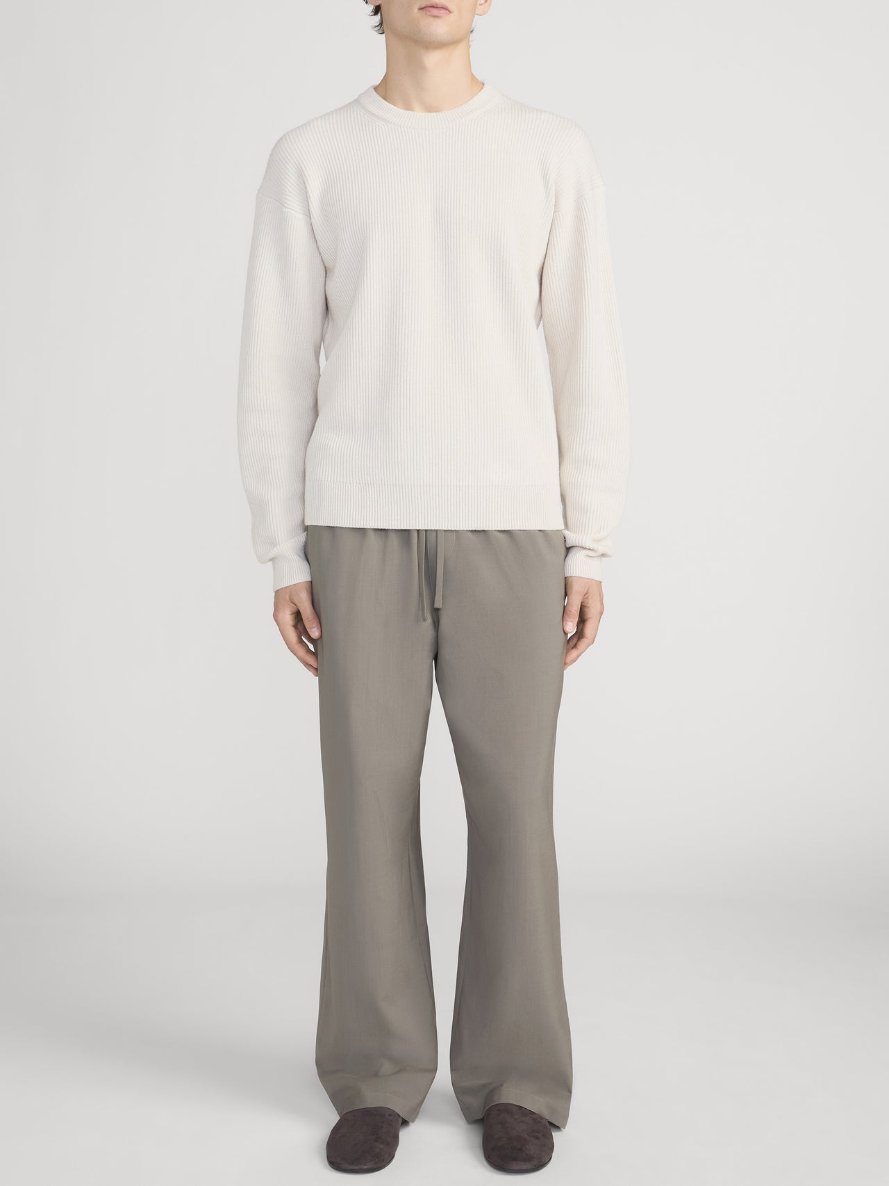 Ribbed Crewneck Sweater -- Cream