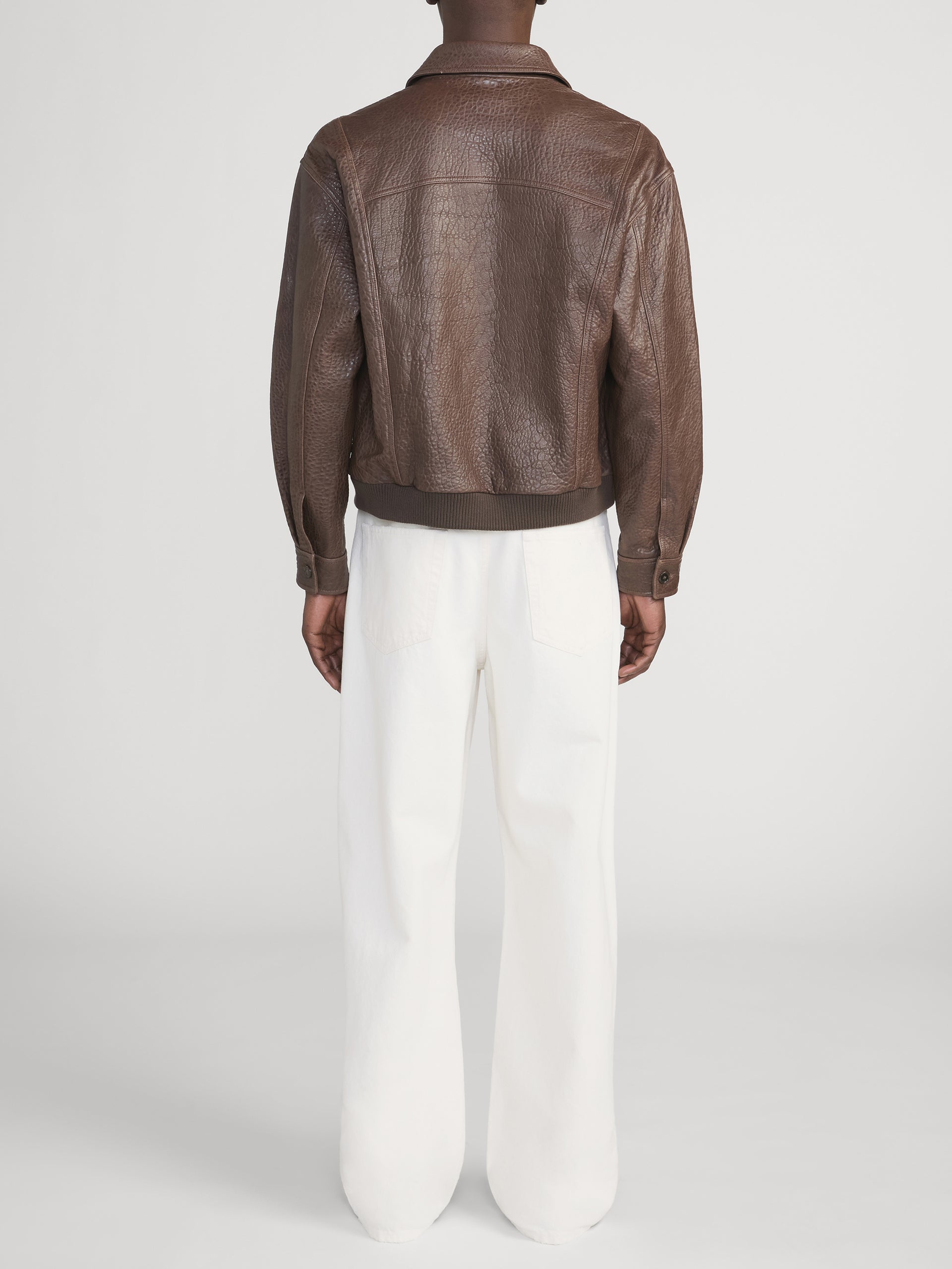 Textured Leather Bomber -- Cafe