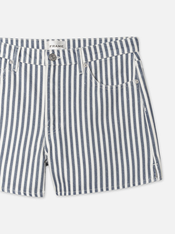 Blue and white striped denim shorts online