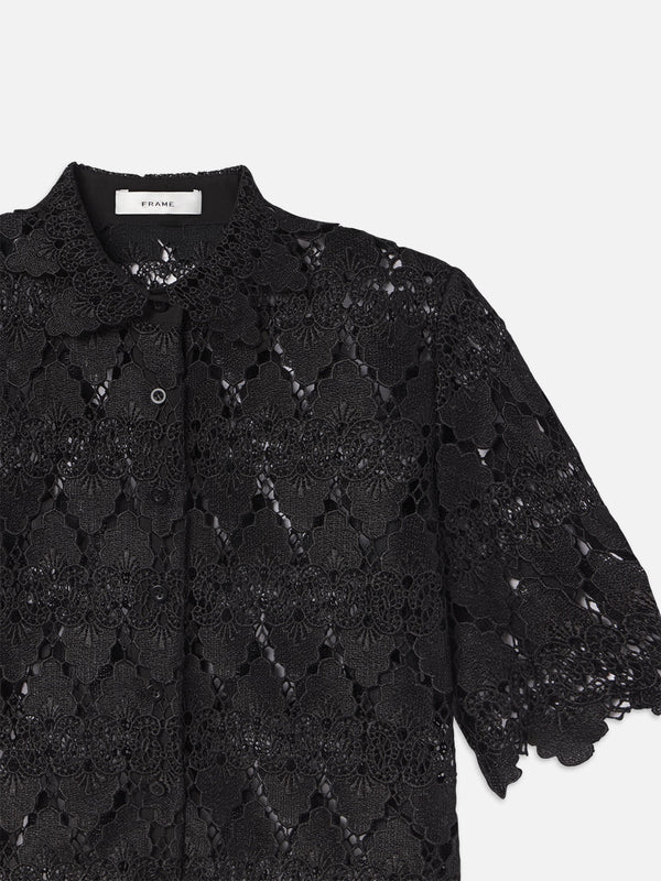 FRAME Le Cropped Lace Shirt Black outlet Size M