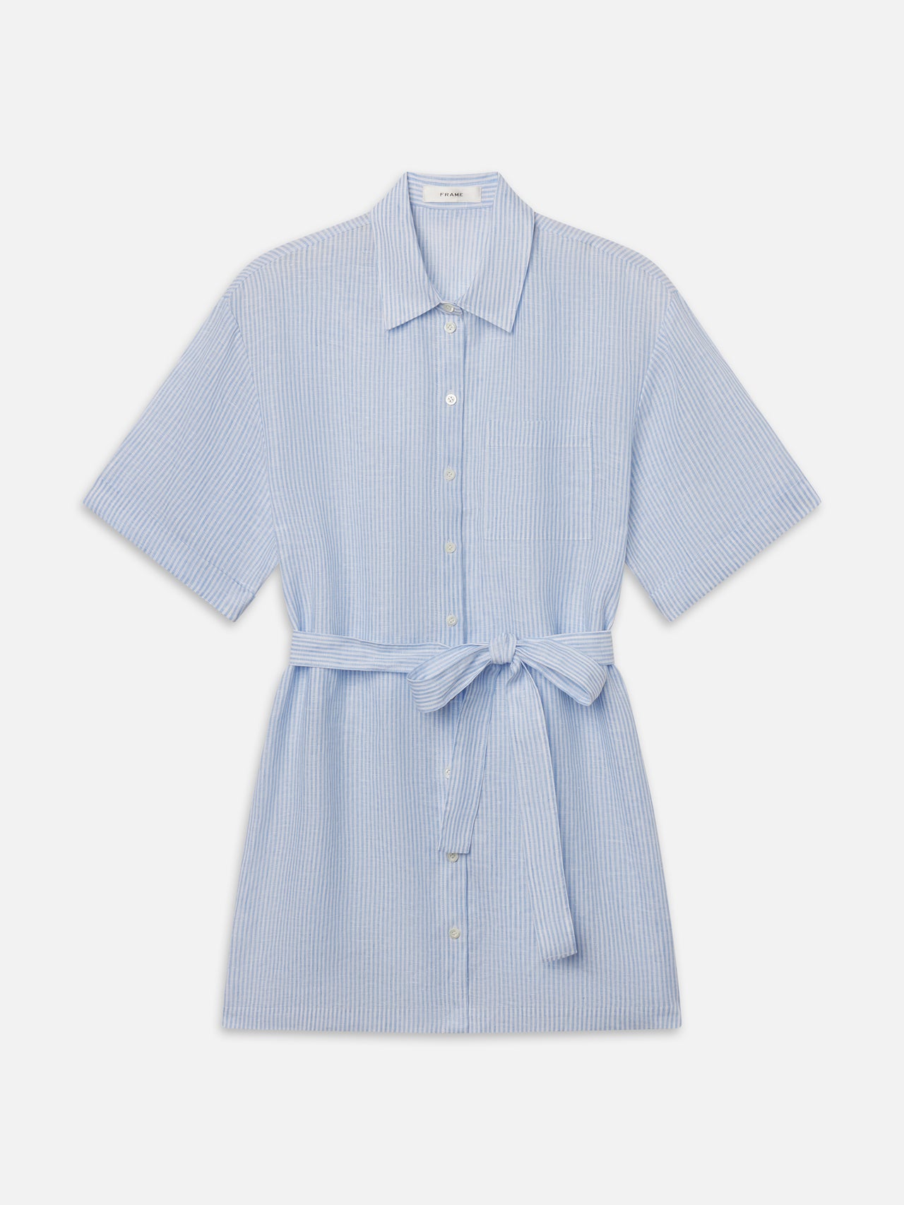 The Linen Belted Dress Chambray -- Blue Multi