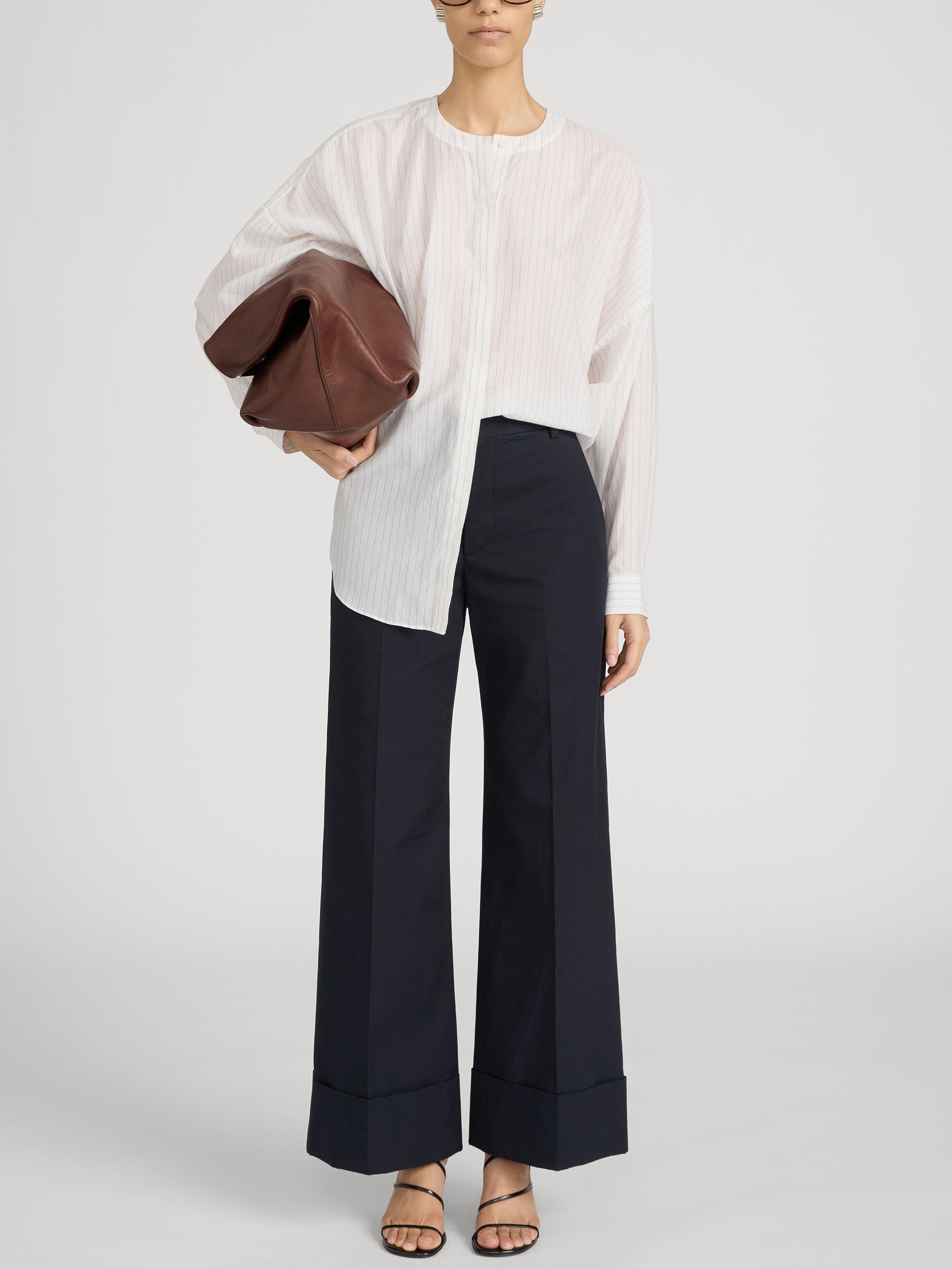 The Cuffed Slim Palazzo Trouser -- Navy