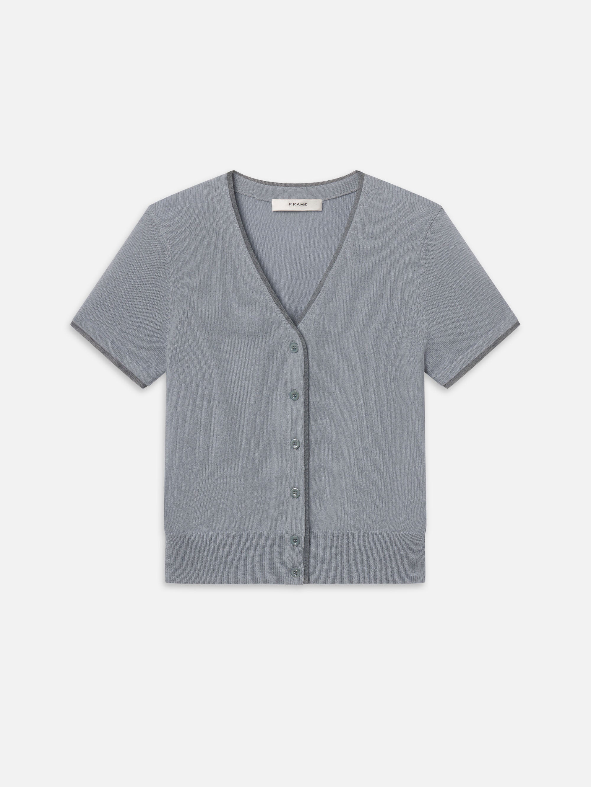 THE CASHMERE MIX TRIM CARDI GREY BLUE