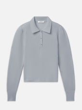 The Long Sleeve Honeycomb Polo -- Grey Blue