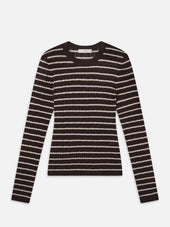 The Pointelle Stripe Crewneck -- Chestnut Multi Stripe