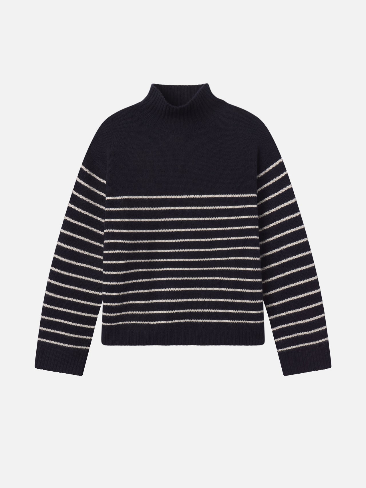 The Striped Cashmere Turtleneck -- Navy Multi