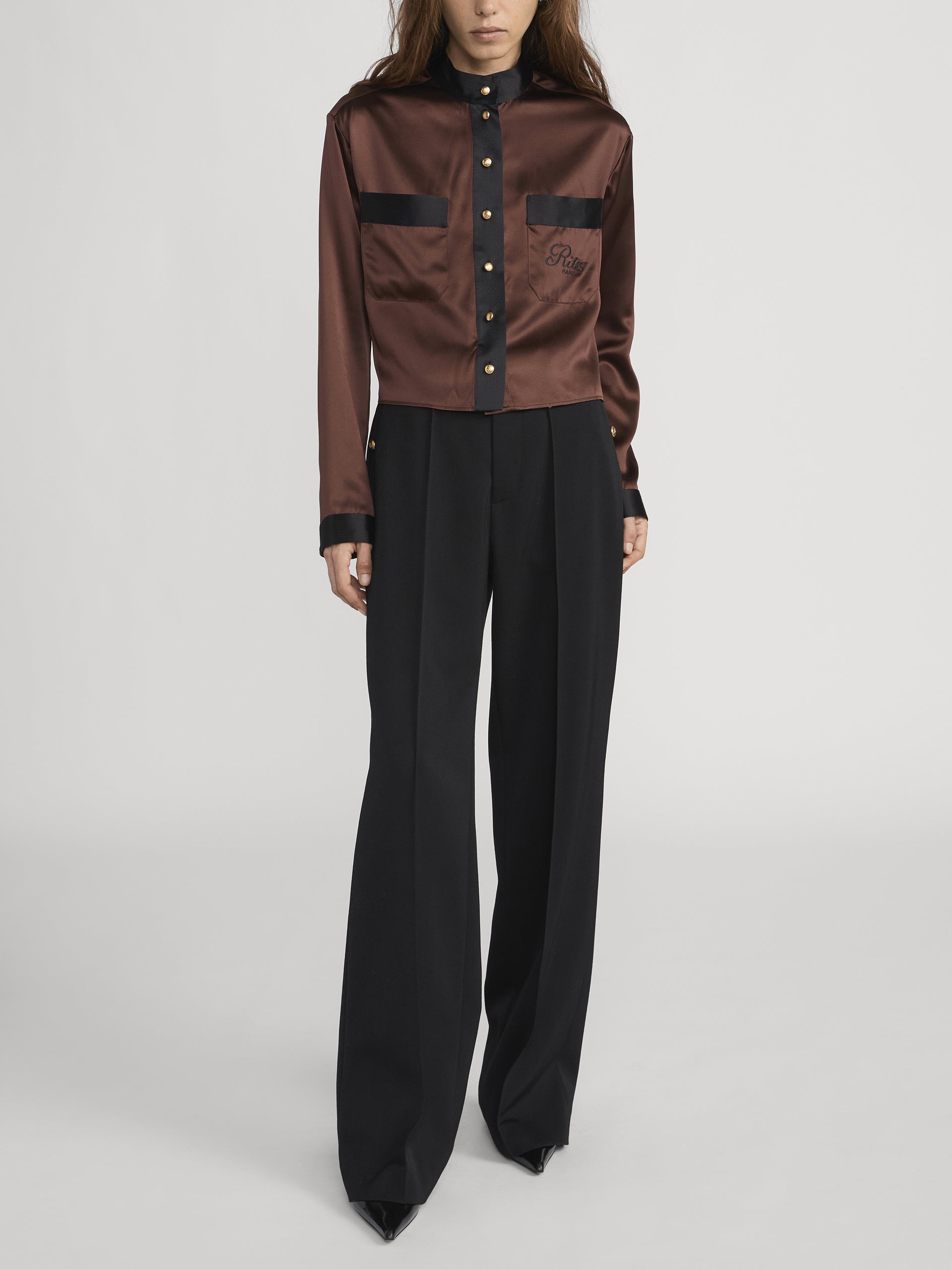 Ritz Silk Blouse Front On Model