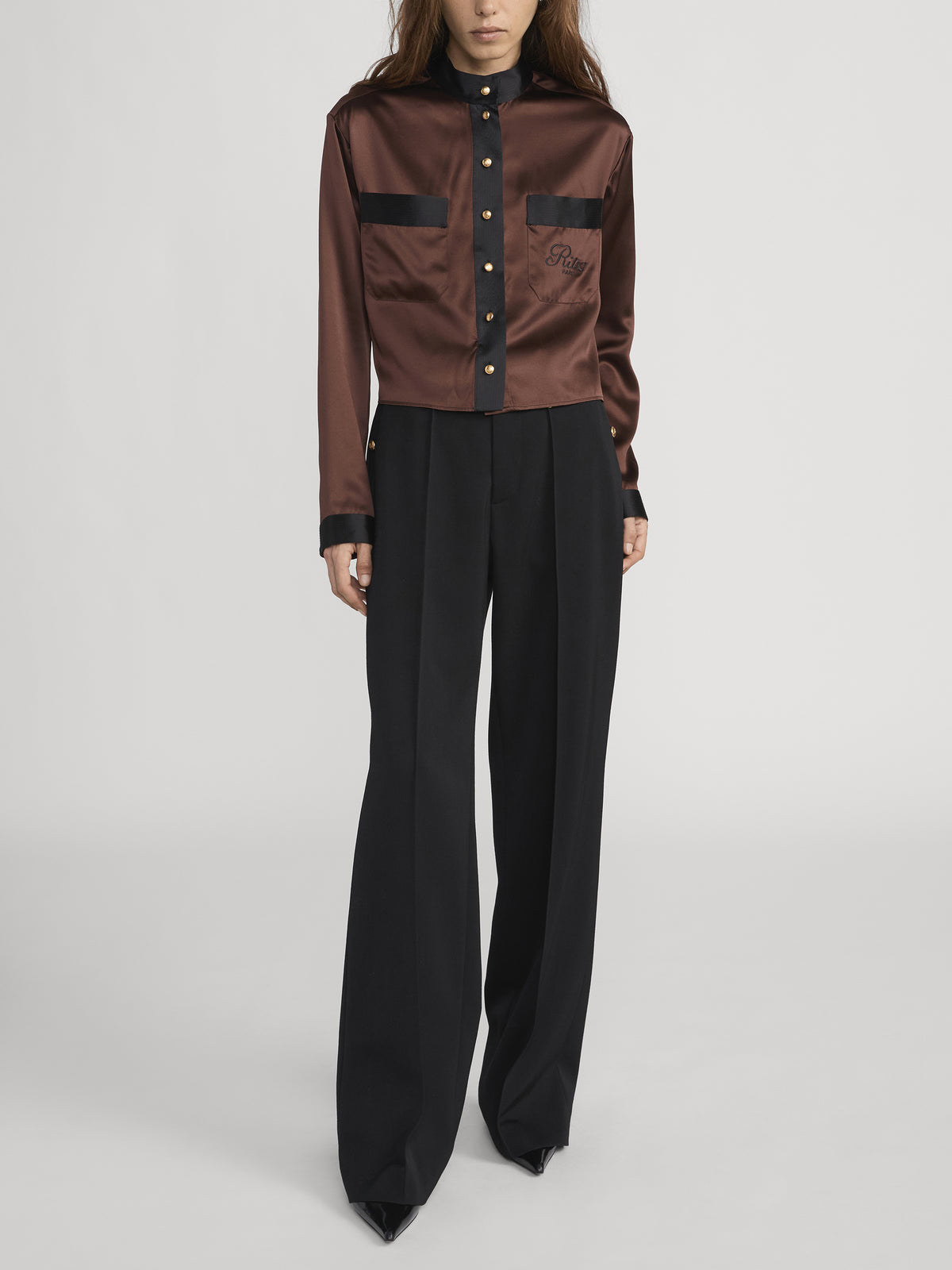Ritz Silk Blouse Front On Model