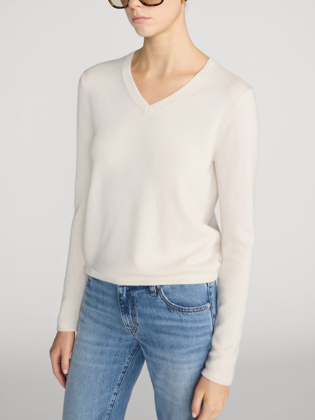 The Shrunken Cashmere V Neck -- Cream