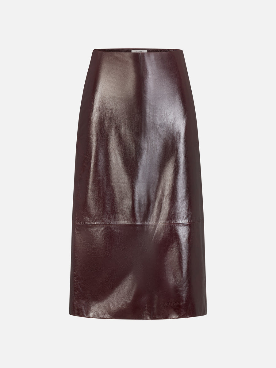 The Veda Leather Skirt -- Currant