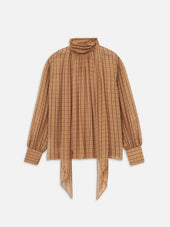 The Lantern Blouse -- Taupe Multi Plaid