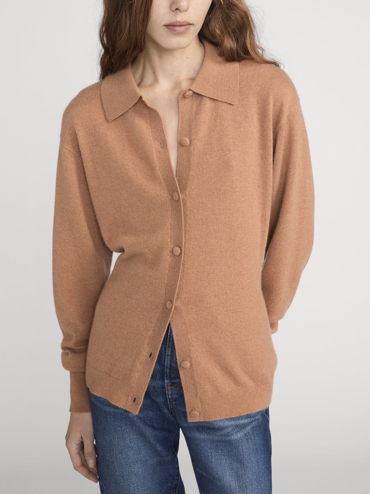 The Cashmere Collared Cardi -- Light Camel