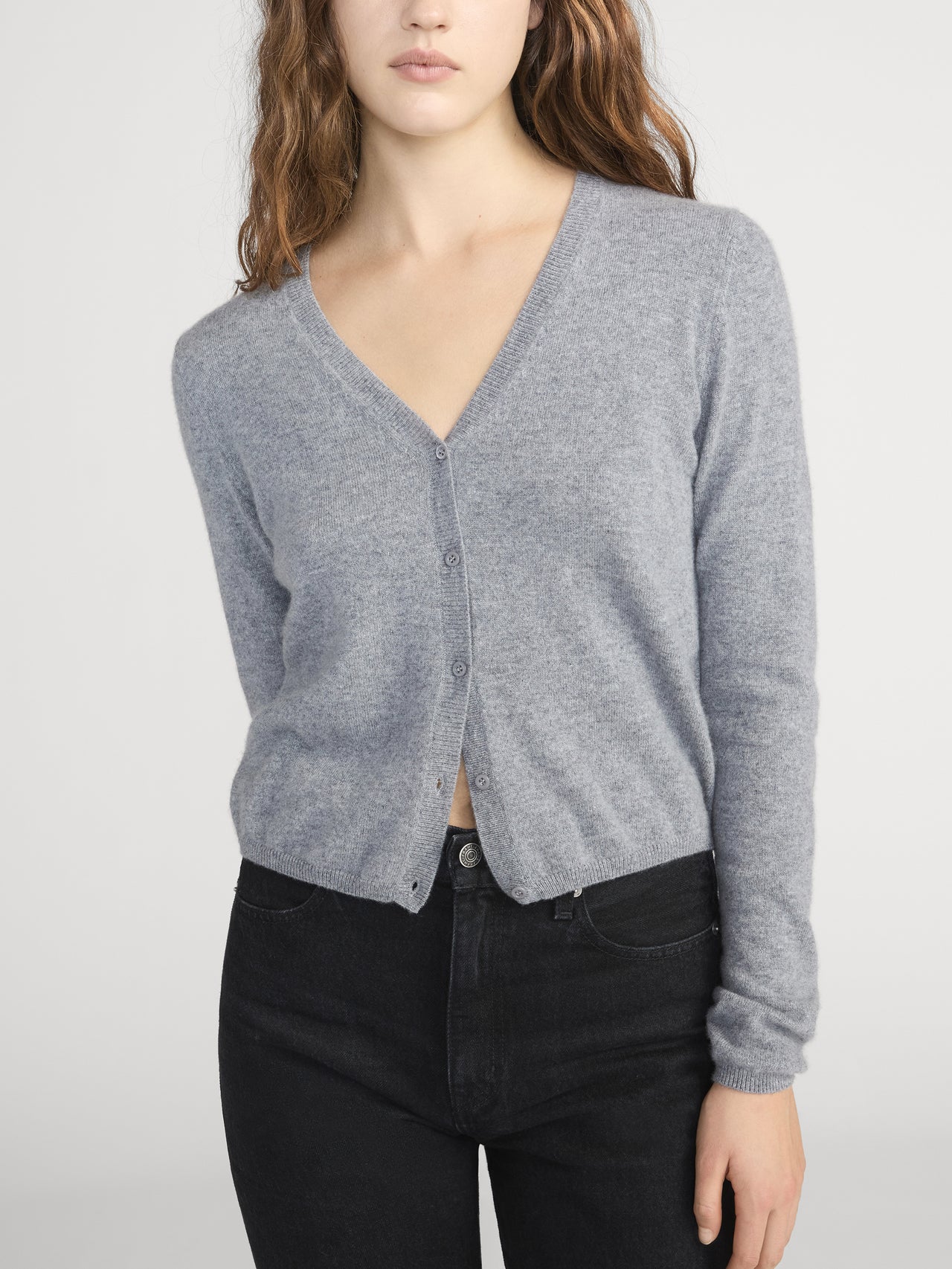 The Cashmere V Cardi -- Heather Grey