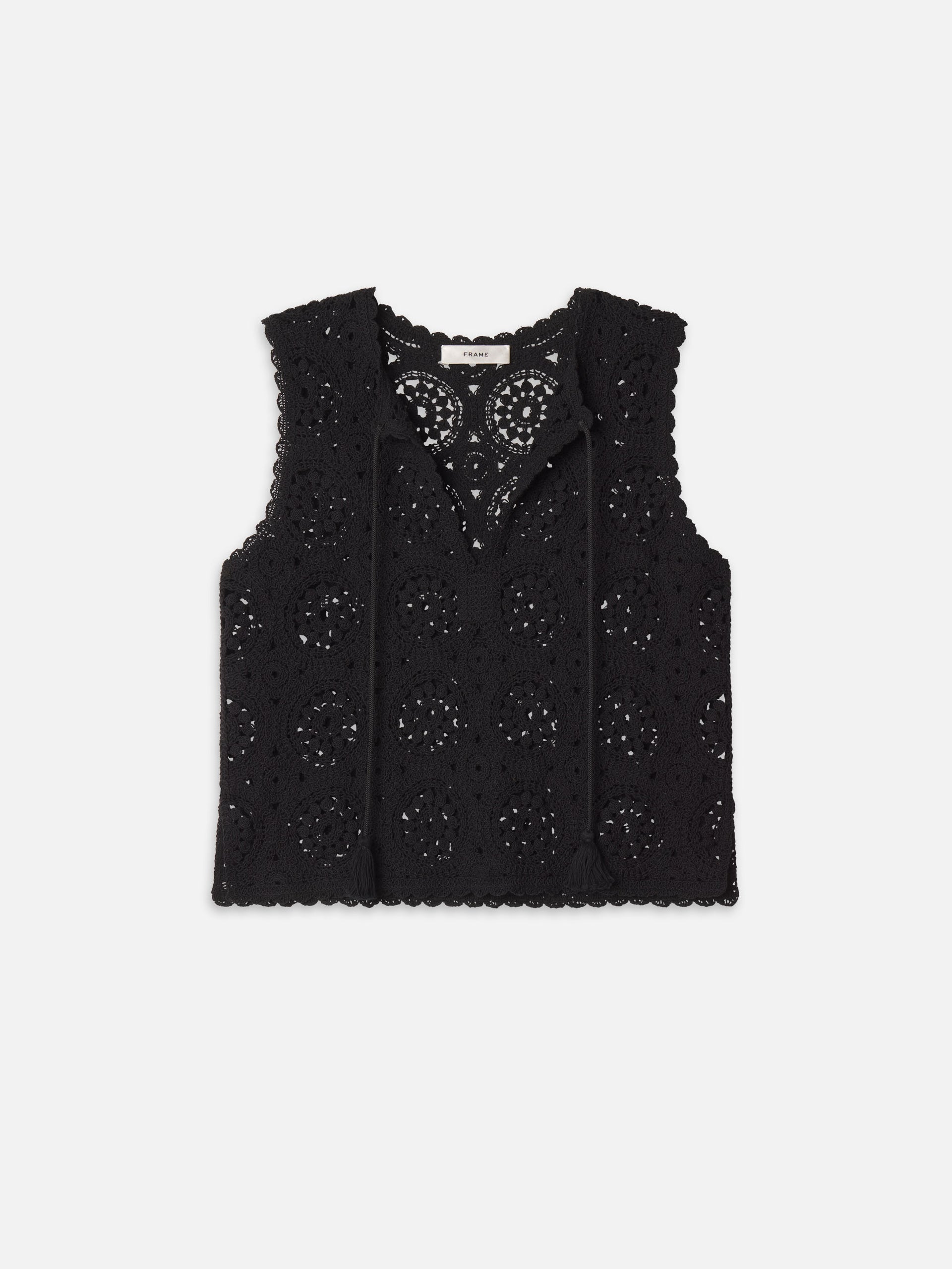The Crochet Tassel Popover Top -- Black