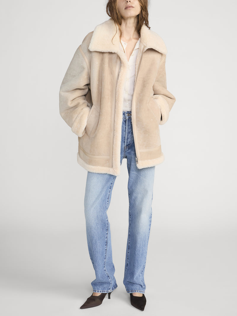 The Aged Shearling Aviator Jacket -- Light Camel