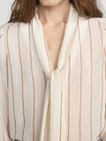 The Striped Silk Tie Blouse -- Cream Multi