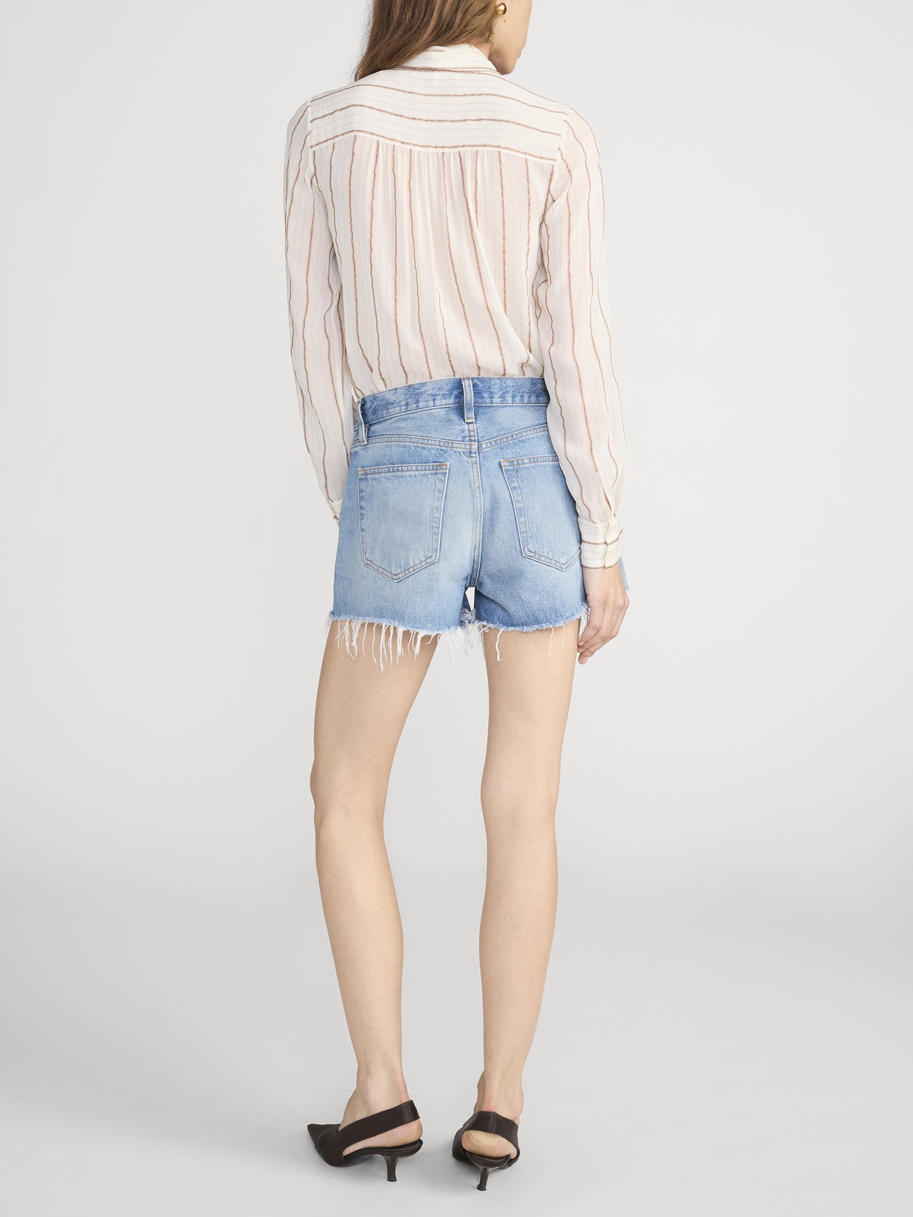 The Striped Silk Tie Blouse -- Cream Multi