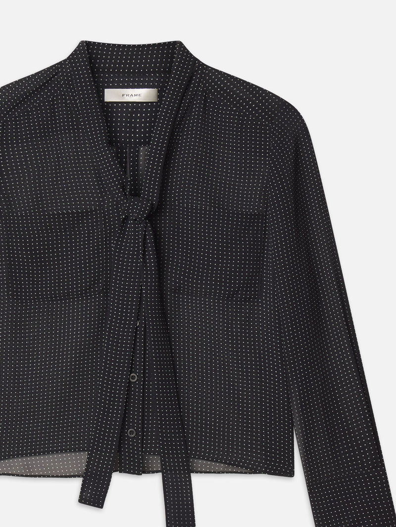 Polka Dot Modern Tie Blouse -- Navy Multi